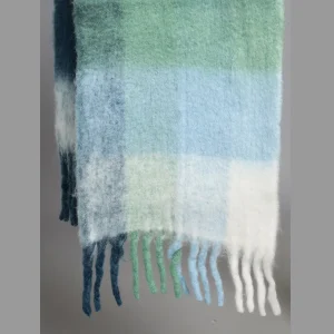 White & Blue Striped Acrylic Wool Scarf - Image 8
