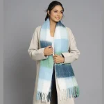 White & Blue Striped Acrylic Wool Scarf - Image 9