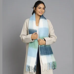 White & Blue Striped Acrylic Wool Scarf - Image 9