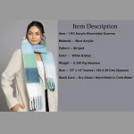 White & Blue Striped Acrylic Wool Scarf - Image 10