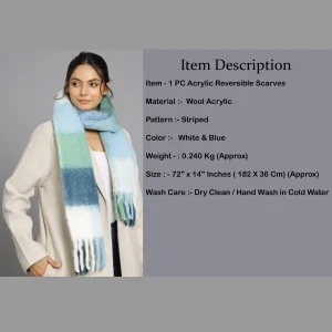 White & Blue Striped Acrylic Wool Scarf - Image 10