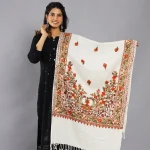White Embroidered Wool Stole Gift For Women's