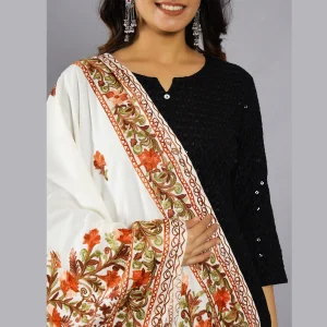 White Embroidered Wool Stole Gift For Women's - Image 4