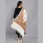 White Embroidered Wool Stole Gift For Women's - Image 6