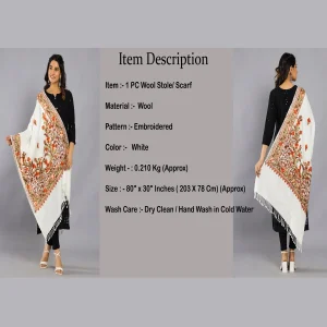 White Embroidered Wool Stole Gift For Women's - Image 7