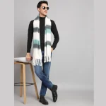 White & Green Cashmere Warm Wrap Scarves - Image 6