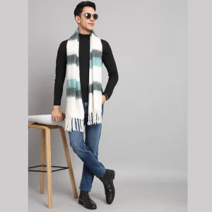 White & Green Cashmere Warm Wrap Scarves - Image 6