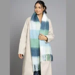 Winter Extra Thick Acrylic Scarf Women Green Check - Image 2