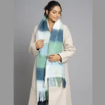 Winter Extra Thick Acrylic Scarf Women Green Check