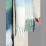 Winter Extra Thick Acrylic Scarf Women Green Check - Image 5