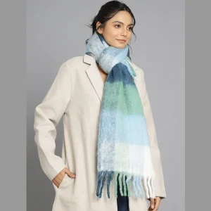 Winter Extra Thick Acrylic Scarf Women Green Check - Image 6