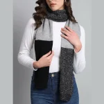 Winter Knitted Indian 100% Cashmere Scarf (Grey & Black) - Image 4