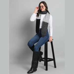 Winter Knitted Indian 100% Cashmere Scarf (Grey & Black) - Image 5