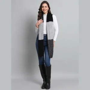 Winter Knitted Indian 100% Cashmere Scarf (Grey & Black) - Image 7