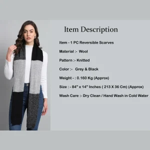 Winter Knitted Indian 100% Cashmere Scarf (Grey & Black) - Image 8