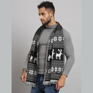 Winter Neck Wrap Soft Wool Scarves Black & White Deer - Image 3