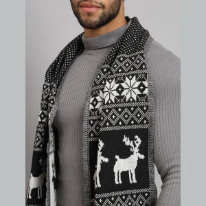 Winter Neck Wrap Soft Wool Scarves Black & White Deer - Image 4