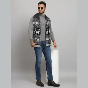 Winter Neck Wrap Soft Wool Scarves Black & White Deer - Image 5