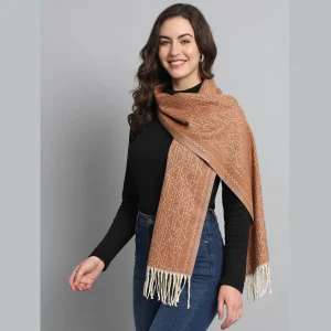 Winter Unisex Peach Wool 100% Cashmere Ikat Scarf - Image 3