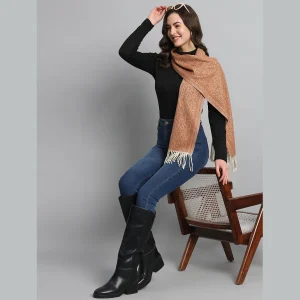 Winter Unisex Peach Wool 100% Cashmere Ikat Scarf - Image 4