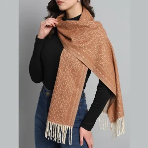 Winter Unisex Peach Wool 100% Cashmere Ikat Scarf - Image 5