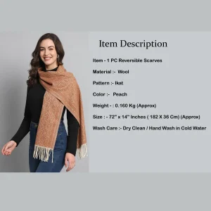 Winter Unisex Peach Wool 100% Cashmere Ikat Scarf - Image 8