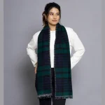 Winter Women Warm 100% Cashmere Made Green Check Scarf - Image 2