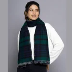 Winter Women Warm 100% Cashmere Made Green Check Scarf - Image 4