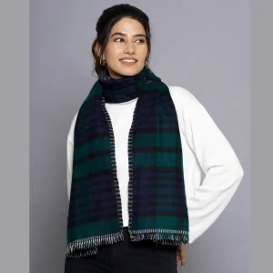 Winter Women Warm 100% Cashmere Made Green Check Scarf - Image 4