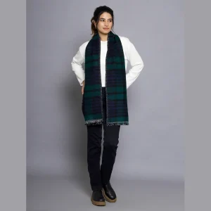 Winter Women Warm 100% Cashmere Made Green Check Scarf - Image 5