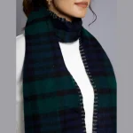 Winter Women Warm 100% Cashmere Made Green Check Scarf - Image 6