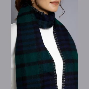 Winter Women Warm 100% Cashmere Made Green Check Scarf - Image 6