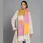 Women Acrylic Reversible Scarves Yellow & Pink
