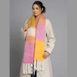 Women Acrylic Reversible Scarves Yellow & Pink - Image 3