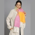 Women Acrylic Reversible Scarves Yellow & Pink - Image 4