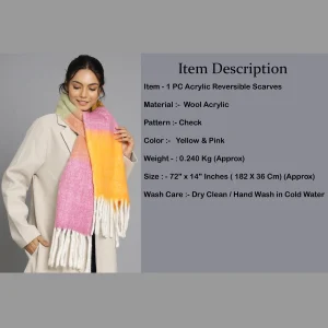 Women Acrylic Reversible Scarves Yellow & Pink - Image 8