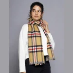Women Beige Check Reversible Wool Scarves