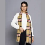 Women Beige Check Reversible Wool Scarves - Image 3