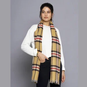 Women Beige Check Reversible Wool Scarves - Image 3