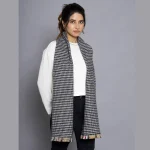 Women Beige Check Reversible Wool Scarves - Image 4