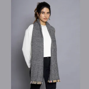 Women Beige Check Reversible Wool Scarves - Image 4