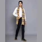 Women Beige Check Reversible Wool Scarves - Image 5