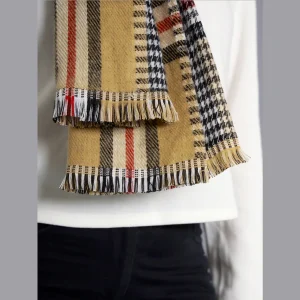 Women Beige Check Reversible Wool Scarves - Image 7