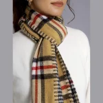 Women Beige Check Reversible Wool Scarves - Image 8
