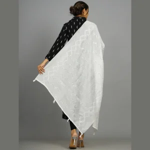 Women Chanderi Silk White Scarf With Sequence Work - Image 6