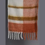Women Coral Check Wool Neck Wrap Scarf - Image 5