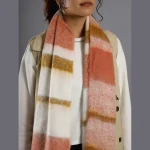 Women Coral Check Wool Neck Wrap Scarf - Image 6