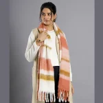 Women Coral Check Wool Neck Wrap Scarf - Image 8