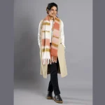 Women Coral Check Wool Neck Wrap Scarf - Image 9