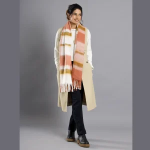 Women Coral Check Wool Neck Wrap Scarf - Image 9